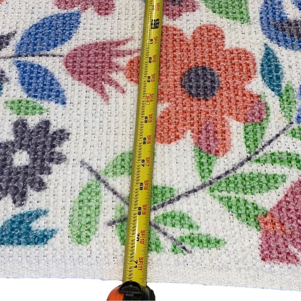 Vintage 60s 70s Floral Multicolor flower power print Blue Silky trim Blanket